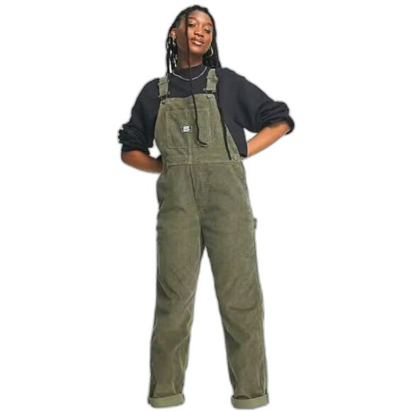 Vans Ground Work Green Corduroy Bib Overalls Carpenter Cargo Straight Leg Sz Med - Picture 1 of 9